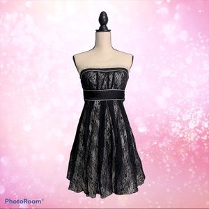 Sequin Hearts Black and White Strapless Lace Dress